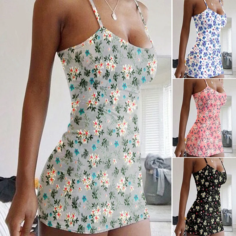 

Женское летнее модное сексуальное облегающее мини-платье с цветочным принтом на подтяжках