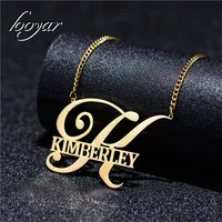 customized unique style name necklaces big first letters pendants stainless steel cuban chain choker jewelry for women men gifts