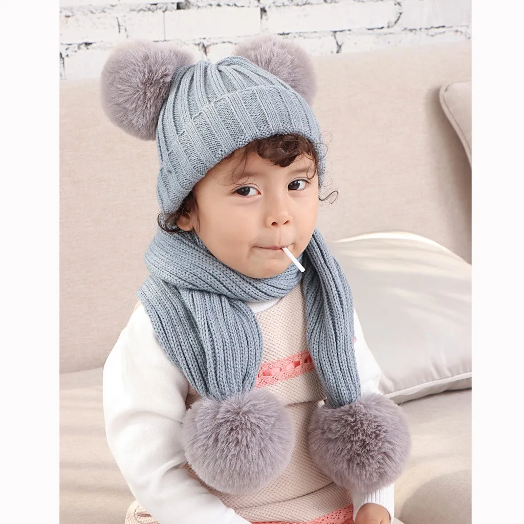 Зимняя Шапка бини с двойным ворсом для девочек однотонные зимние теплые вязаные