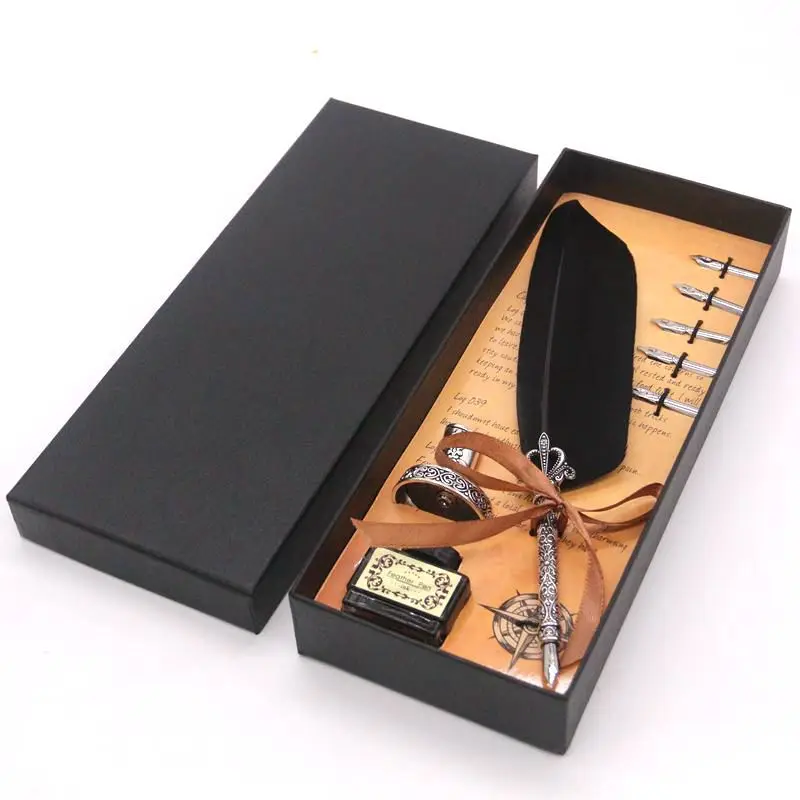 PS170 натуральная деликатная ручка с птичьим пером набор Dip Pen Sign Kit Подарочная