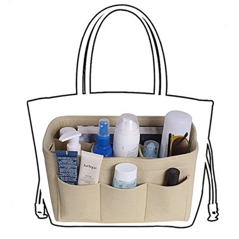 

2 Pcs Women Felt Cloth Inner Bag Fits in Insert Handbag Multi-Pockets Cosmetic Bags Storage and Personal Belongings Organizer, R