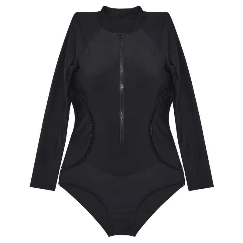 

Swimsuit female one-piece conservative gathered long-sleeved sunscreen zipper thin sexy Korean bikini