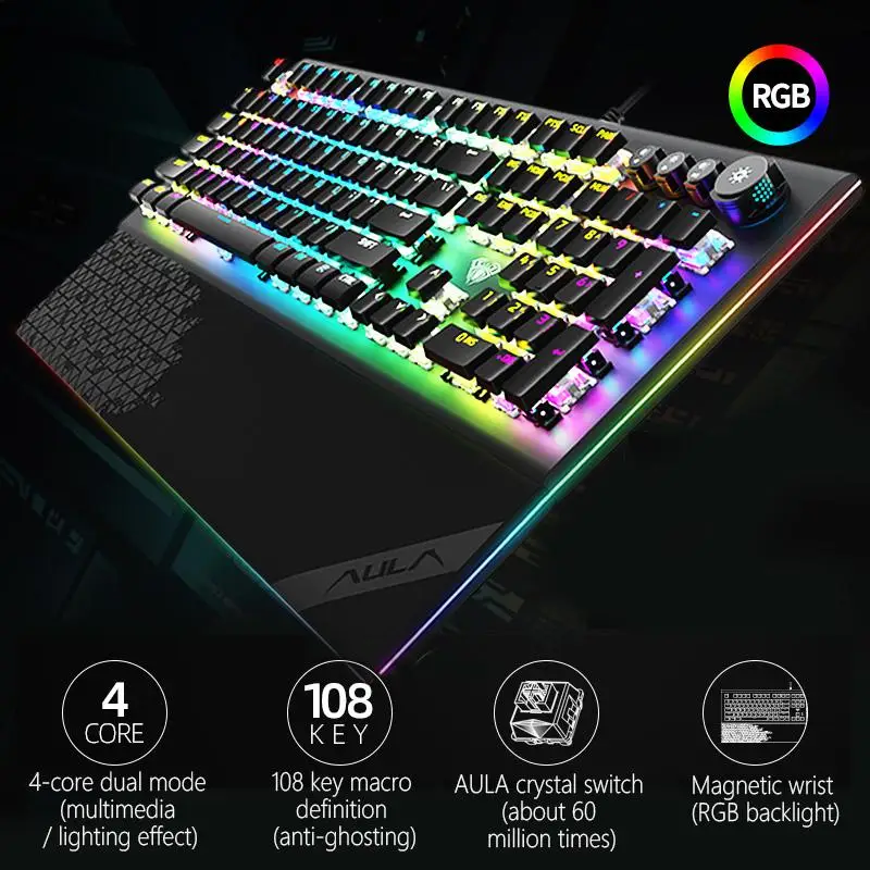 Клавиатура игровая Механическая Проводная с RGB-подсветкой и защитой от фиктивных