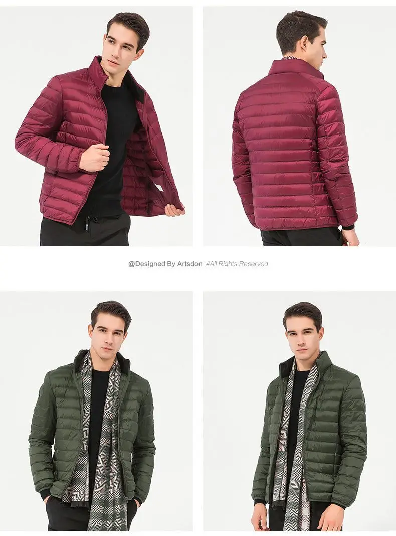 Men Thin New Down Jacket White Duck Down Ultralight Jackets 2021 Autumn And Winter Warm Stand Collar Coats Portable Outwear