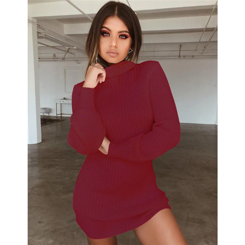 Women Casual Winter Autumn Dress Lady long Sleeve Crewneck Jumper Thin Knitted Sweater Mini Vestidos Mujer 2020 New | Женская одежда