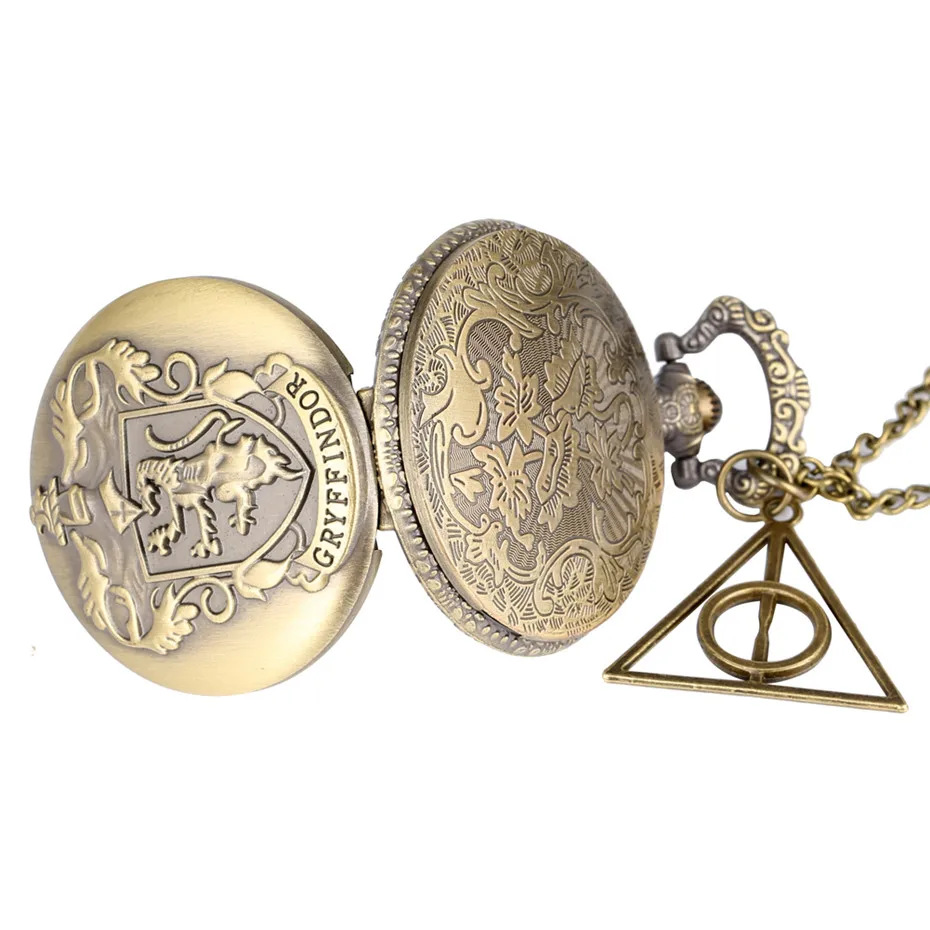 Винтажные карманные часы Gryffindor, бронзовые Изысканные часы с подвеской, подарки для мужчин и женщин, 80 см, ожерелье, цепь, reloj de bolsillo