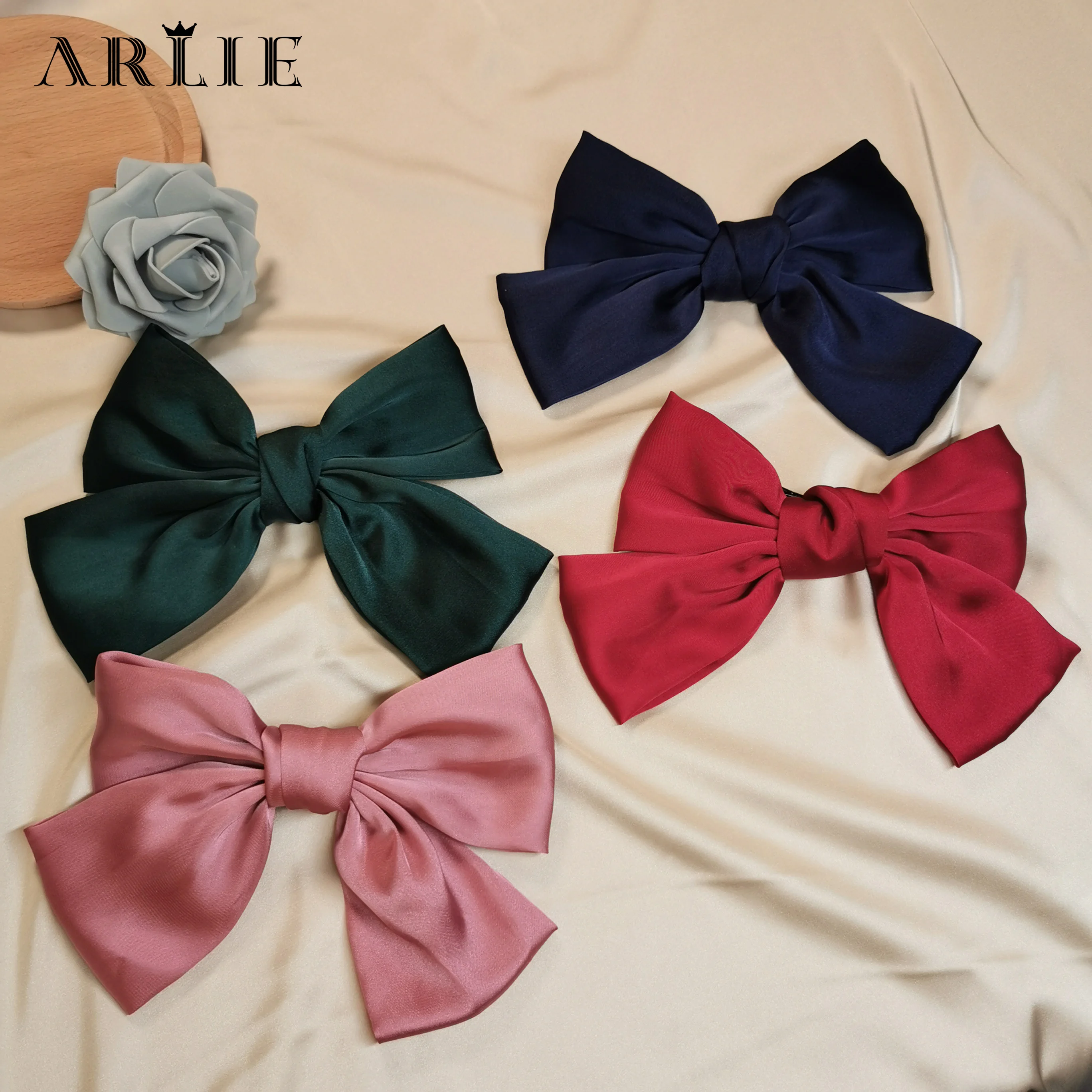 

ARLIE Fashion Big Bow Hair Clip Cute Red Hairpin Blue Barrette Women Baby Girls Hairgrip Korean Oversize Floral Hair Accessories