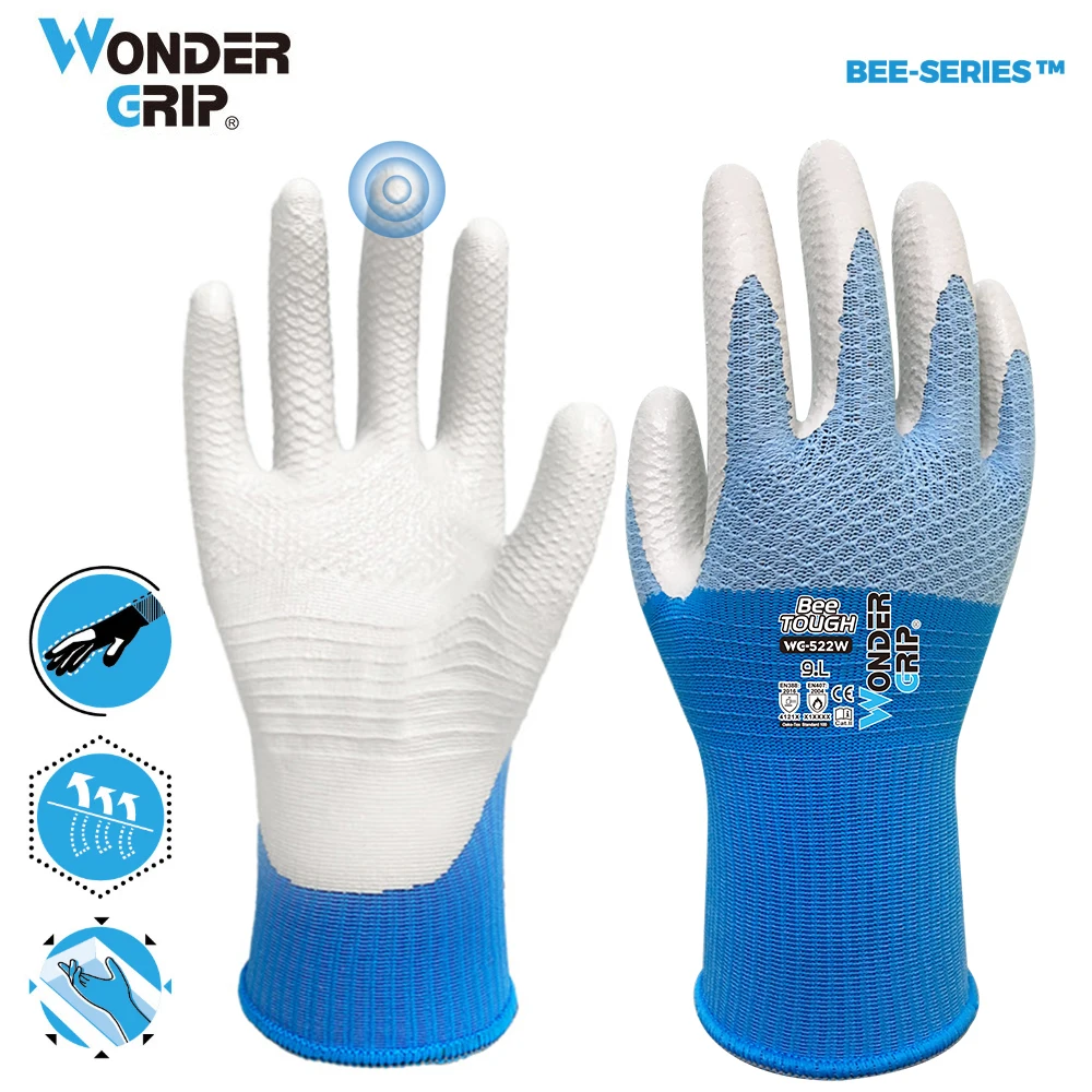 1 Пара рабочих перчаток безопасности с нитриловым покрытием и трикотажной вязкой с пчелиным сотом и резиновыми нескользящими вставками на ладони и пальцах.