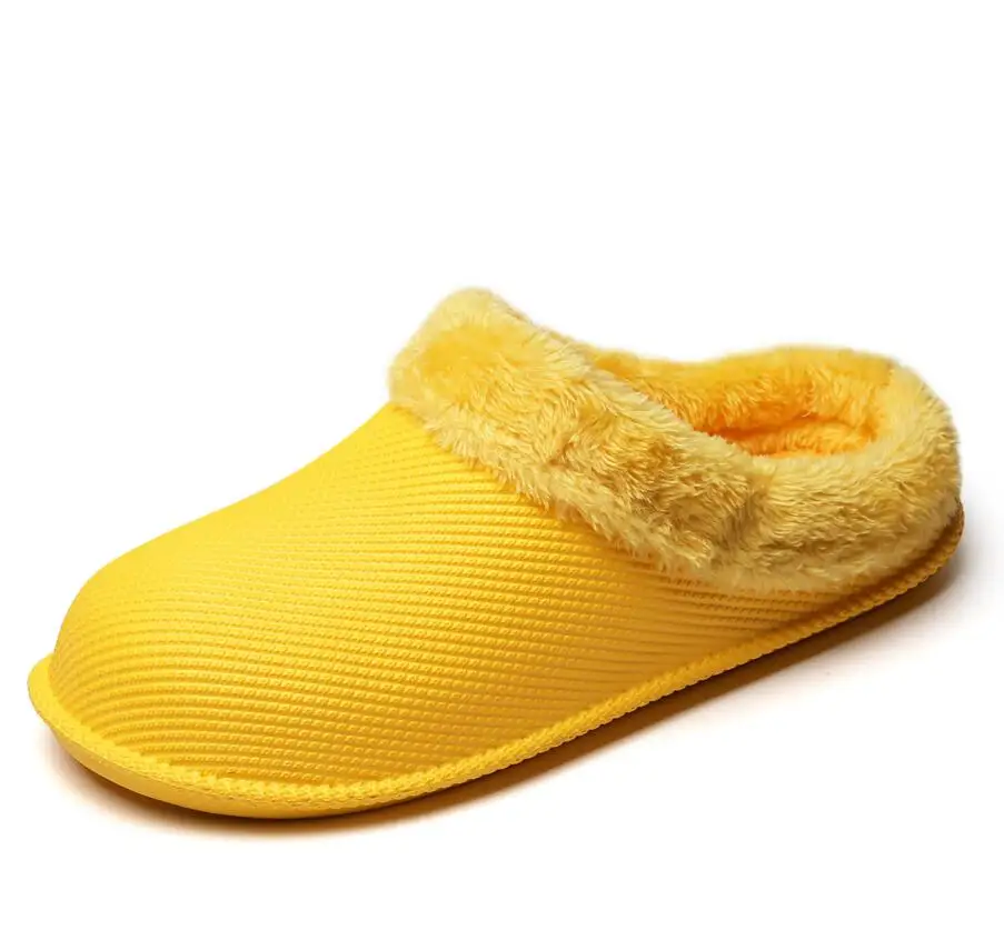 yellow Тапочки-сабо в стиле унисекс; пушистые флисовые Водонепроницаемые зимние домашние Нескользящие домашние шлепанцы; женская обувь для сада без застежки - Цвет: yellow