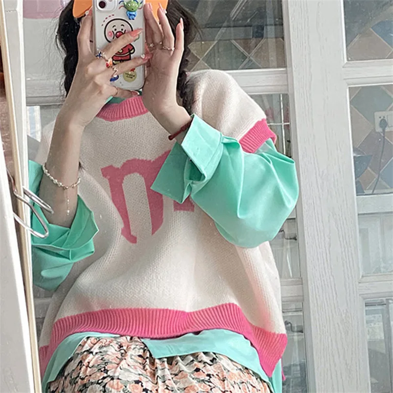 

Vintage O-neck Knitted Sweater Vest Women Sleeveless Sweater Pullover Autumn M Letter Casual Oversized Knit Waistcoat X247