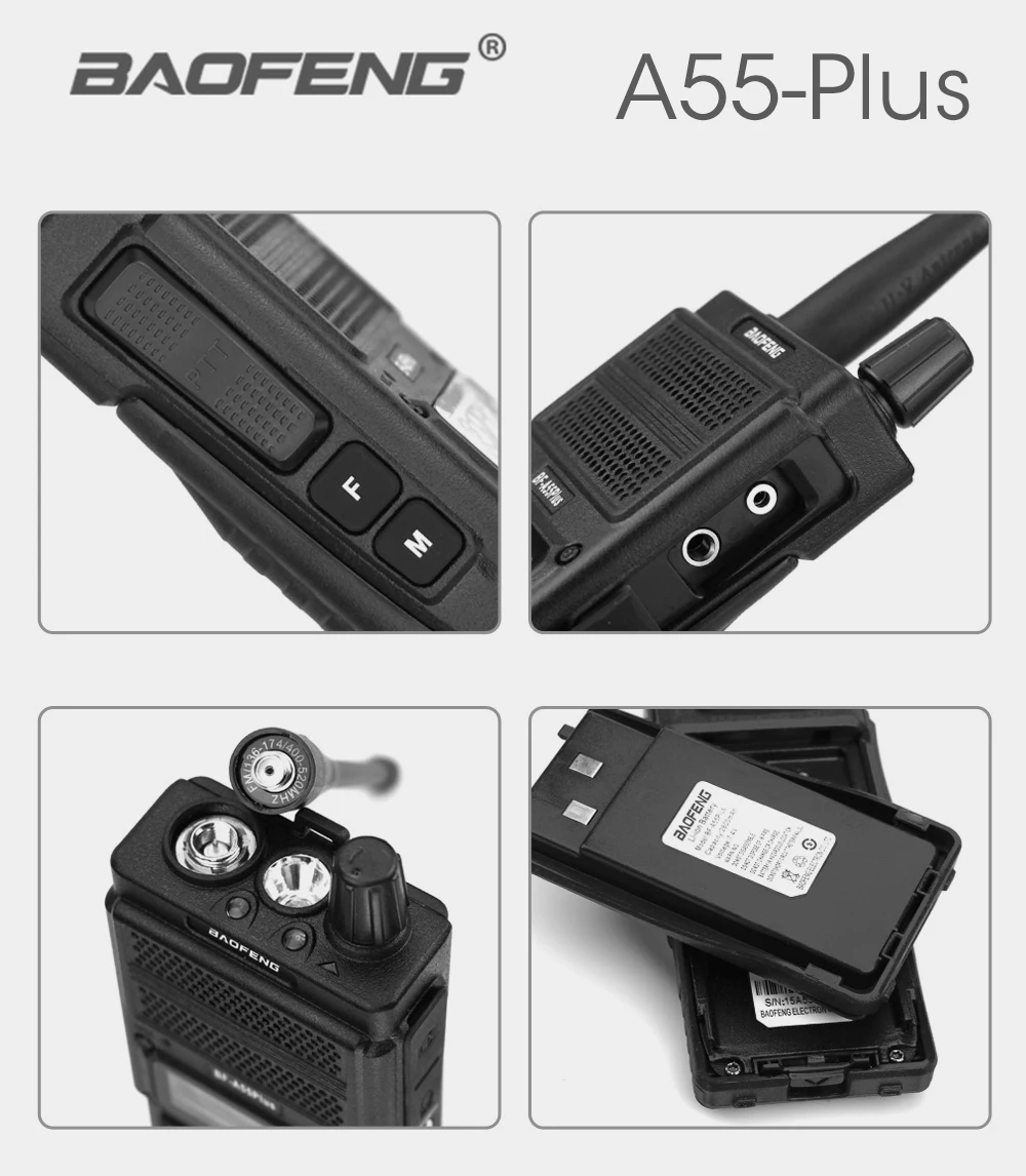 Baofeng BF-A55 Plus Walkie Talkie двухдиапазонный VHF/UHF 136-174/400-520 МГц 8 Вт мощность передачи 128CH Охота CB Ham радио сканер