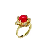 exquisite 925 silver gold plated inlaid noble red chalcedony ring perfect flower shape handling fine jewelry accessories