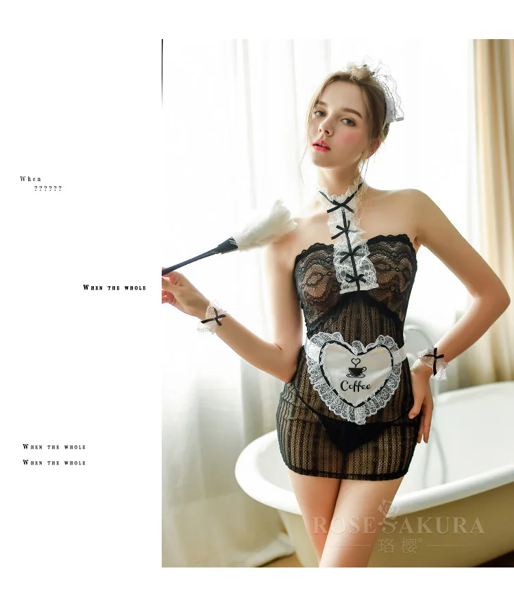 Сексуальное женское нижнее белье Babydoll, кружевное платье с лямками на шее, привлекательное ночное белье, Униформа горничной, соблазнительный Школьный костюм для девочек