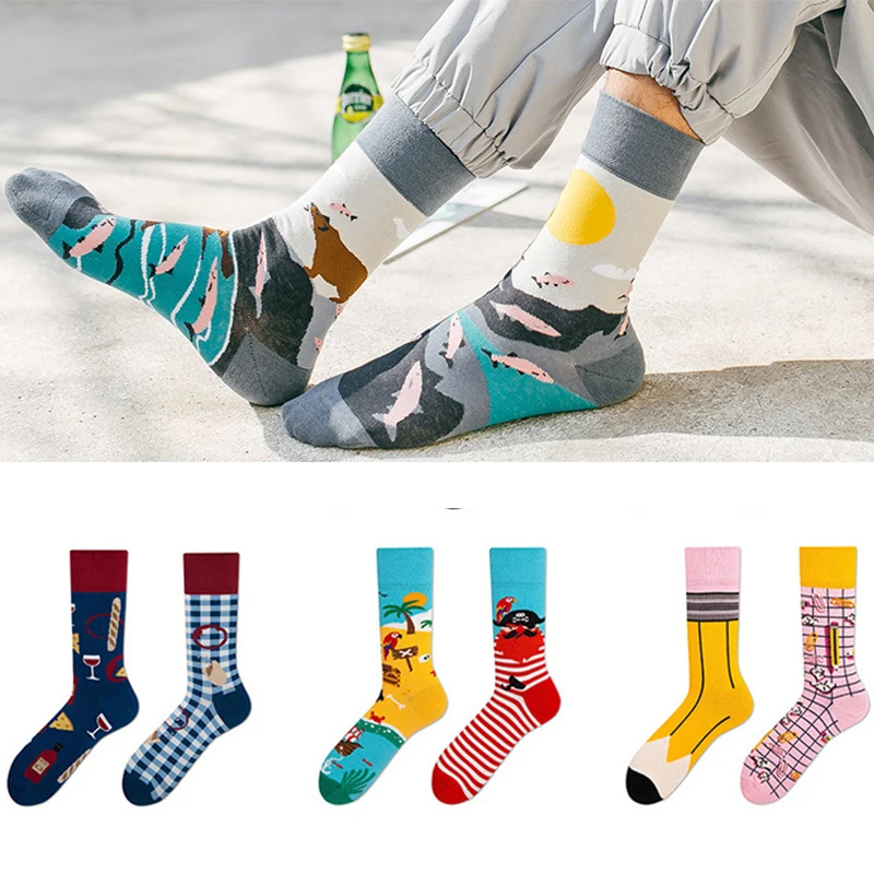

New Personality Cartoon Ab Tide Socks Outdoor Sports Long Tube Couple Pure Cotton Socks Creative Men and Women Socks