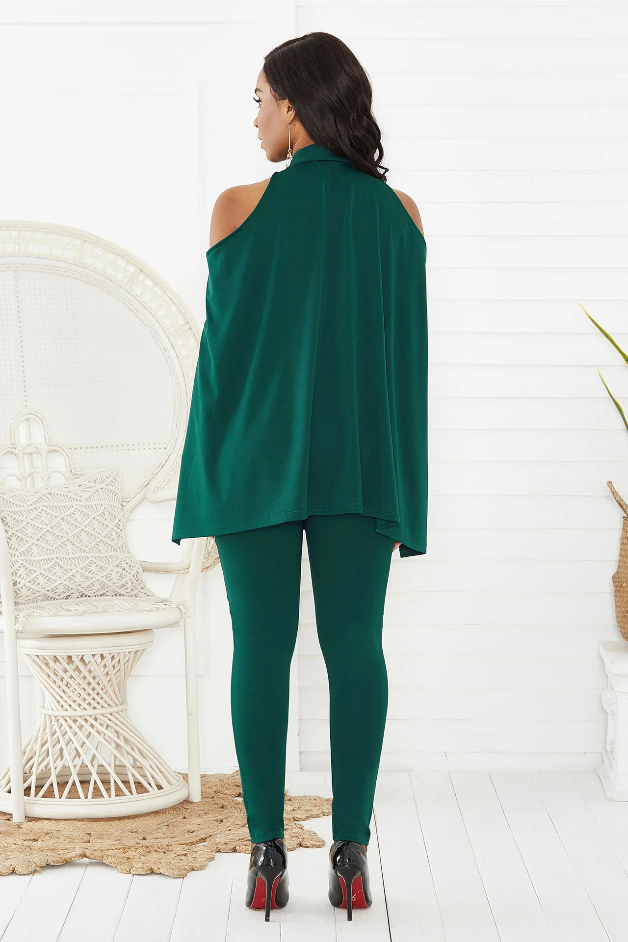 

V Neck Sexy Slim Jumpsuit with Capes Women Romper Skinny Long Pant Bandage Jumpsuits OL Rompers for Female Autumn Winter Clothes