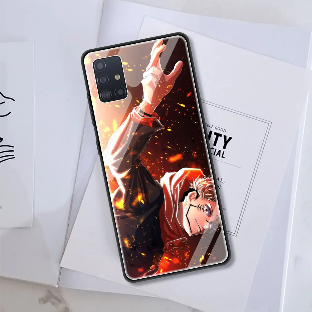

Jujutsu Kaisen Tempered Glass Cover for Samsung Galaxy A21S A50 A51 A70 A71 A10 A41 M31 M51 Luxury Soft Edge Case Shell