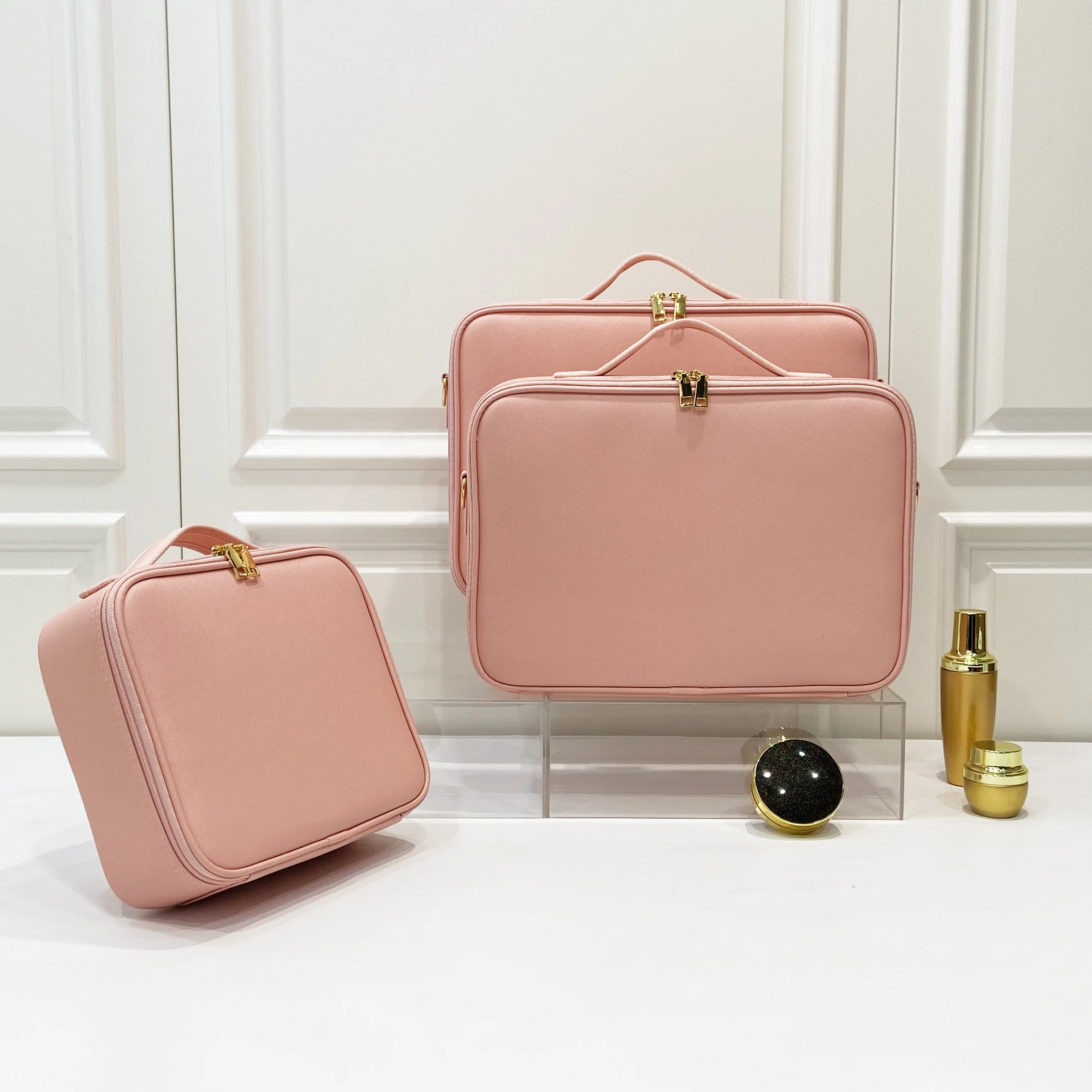 

Large Capacity Cosmetic Bag Professional PU Leather Waterproof Women Travel Tattoo Beauty Makeup Case