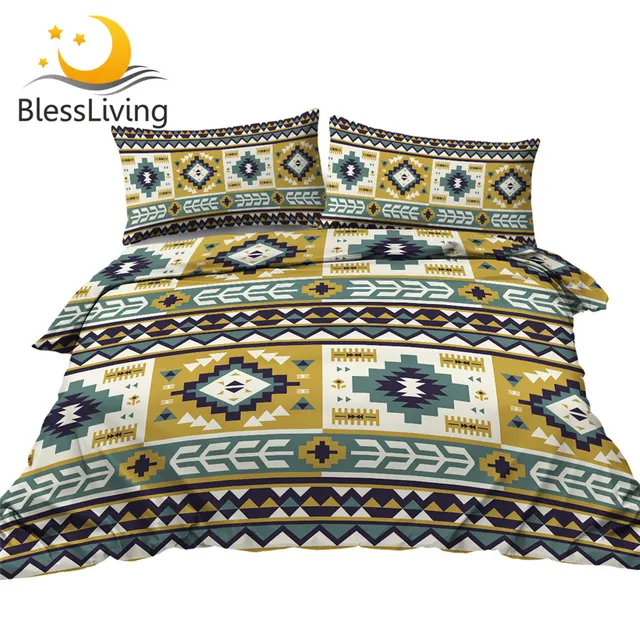 BlessLiving Aztec Bedding Set Queen Size Ethnic Bed Set Oriental Geometric Duvet Cover Retro Home Bedspreads 3-Piece Dropship 1