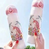portable stainless steel thermal mug cute unicorn vacuum thermal insulation water bottle bouncing lid vacuum cup for children