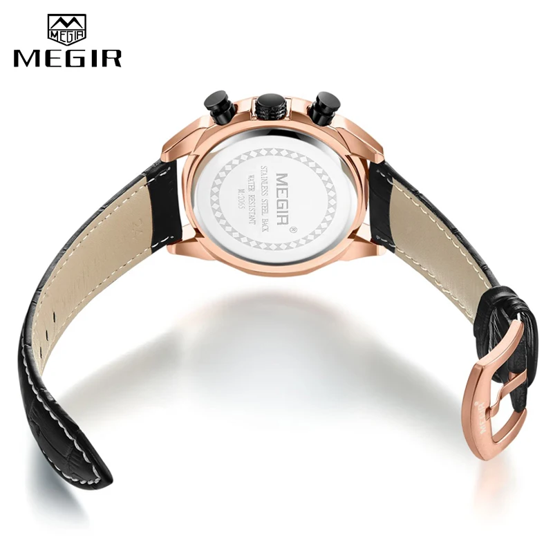 

2021 New MEGIR Men's Fashion Sports Quartz Watch Men Leather with Chronograph Mens Watches Military Waterproof Sport Wrist Watch