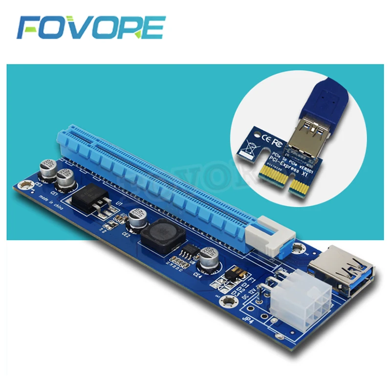 

PCIE Riser PCI E 1X to 16X Riser Card 60CM USB 3.0 PCI-E SATA to 6Pin Power Cable for BTC Bitcoin Mining Antminer Miner