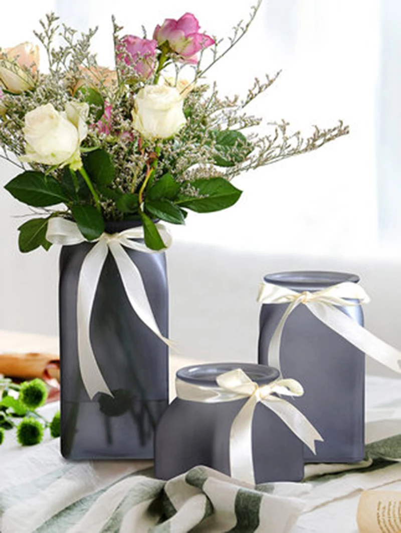 

Flower Ornament Multi-colored Frosted Glass Vase Small Fresh For Flowers Decoration Home Living Room Grey Summer Glass Vases