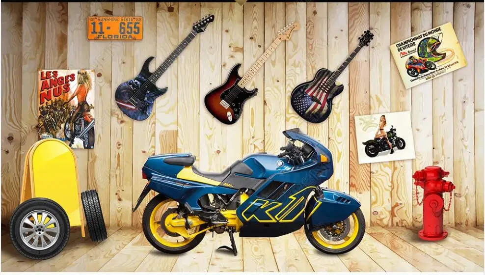 

3d обои для мотоцикла, искусственная древесина, инструменты для гостиной, домашний декор, пользовательские фото обои на стену, наклейки