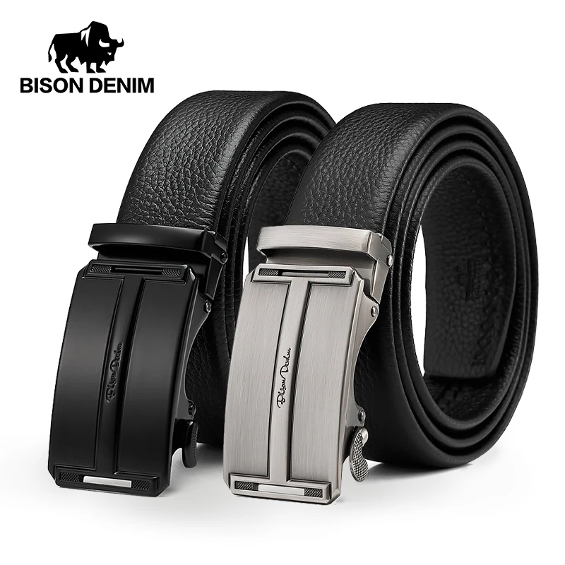 BISONDENIM Men Luxury Brand Genuine Leather Automatic Belt High Quality Designer Belts Business Trousers Male Belt N71512