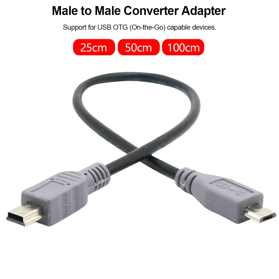 

1pc Micro USB Type B Male To Micro B Male 5 Pin Converter OTG Adapter Lead Data Cable 20cm 50cm 100cm