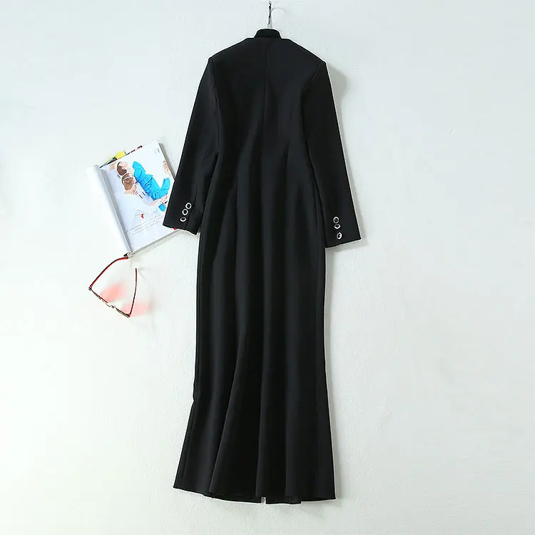 Top Quality New Autumn Winter Long Dress Women V-Neck Beading Buttons Up Pocket Patchwork Long Sleeve Dress Outfits Party