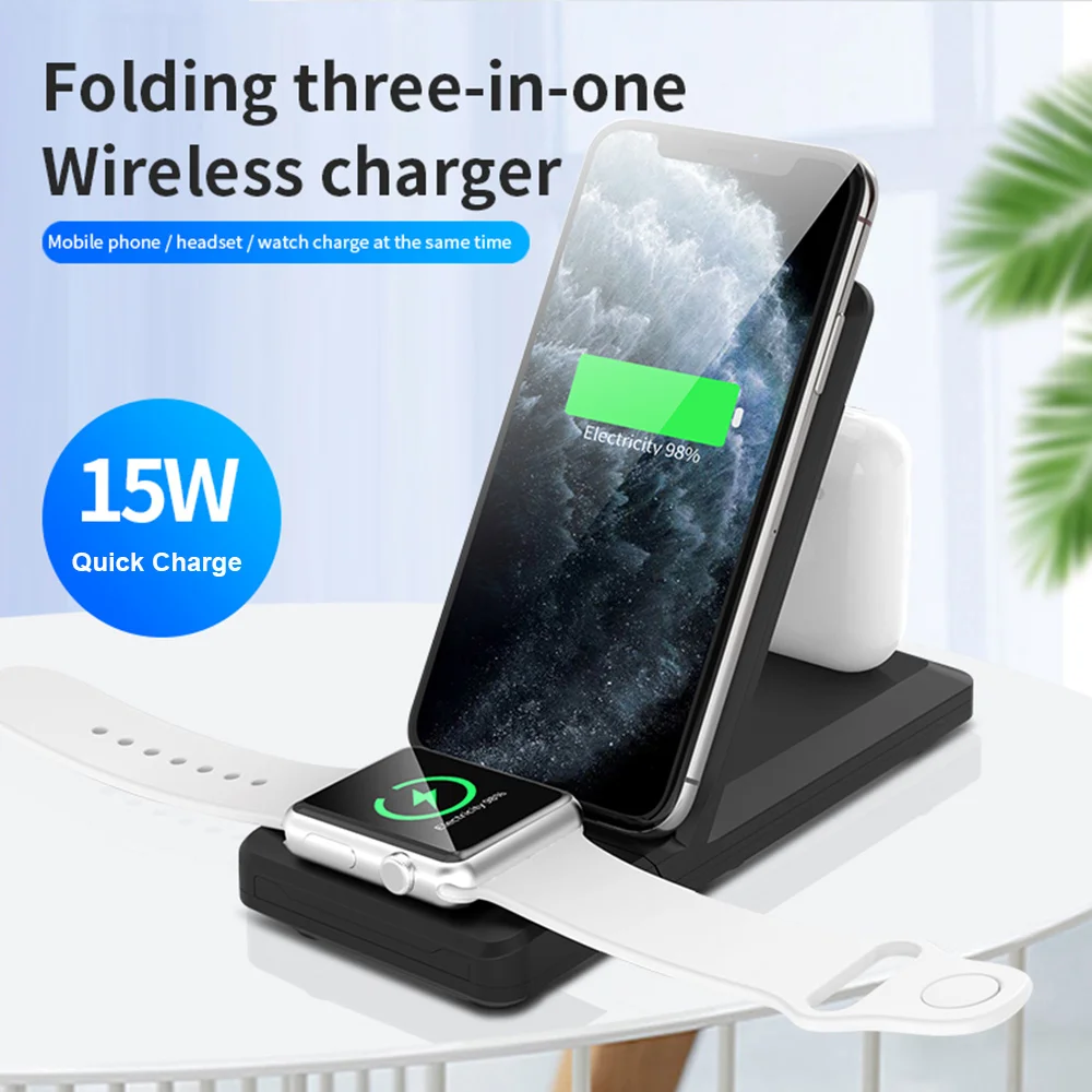 

Foldable Wireless Chargers for Samsung iPhone Huawei Xiaomi Mobile Phone Desktop Quick Charging Station for Apple iWatch Airpods