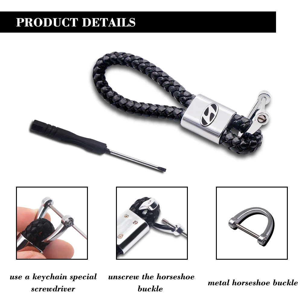 

1PC Car Key Chain Emblem Key Ring Metal Alloy Leather Car Keychain Lanyard For Hyundai Santa Fe Sonata Solaris Azera Creta I30 I