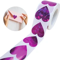 valentines day sticker for decoration holographic glitter purple sealing labels sticker 500pcsroll 1 5 inch heart stickers