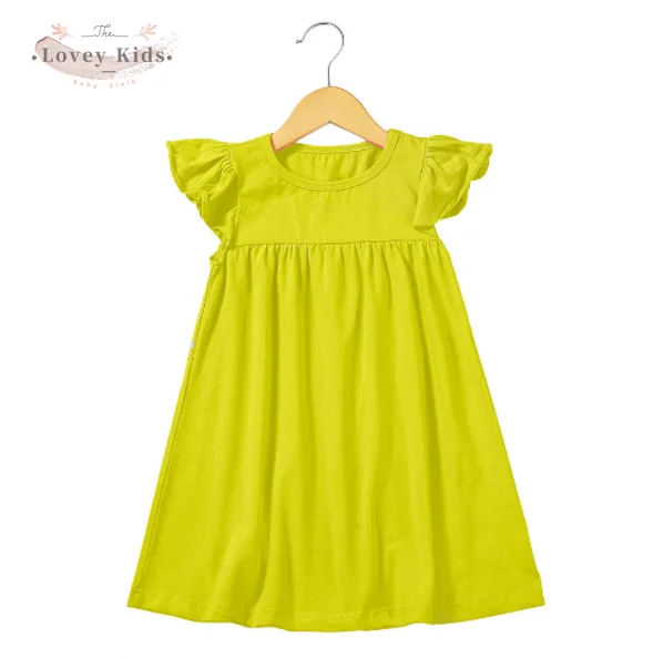 2020 Summer Baby Girls Dress 100% Cotton Soft Simple Solid Color Toddler Flutter Ruffle Sleeve Infant Children A-line Dresses |