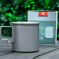 travel camping picnic cup titanium folding handle drinking water coffee beer cup mug picnic water coffee tea cup foldable handle