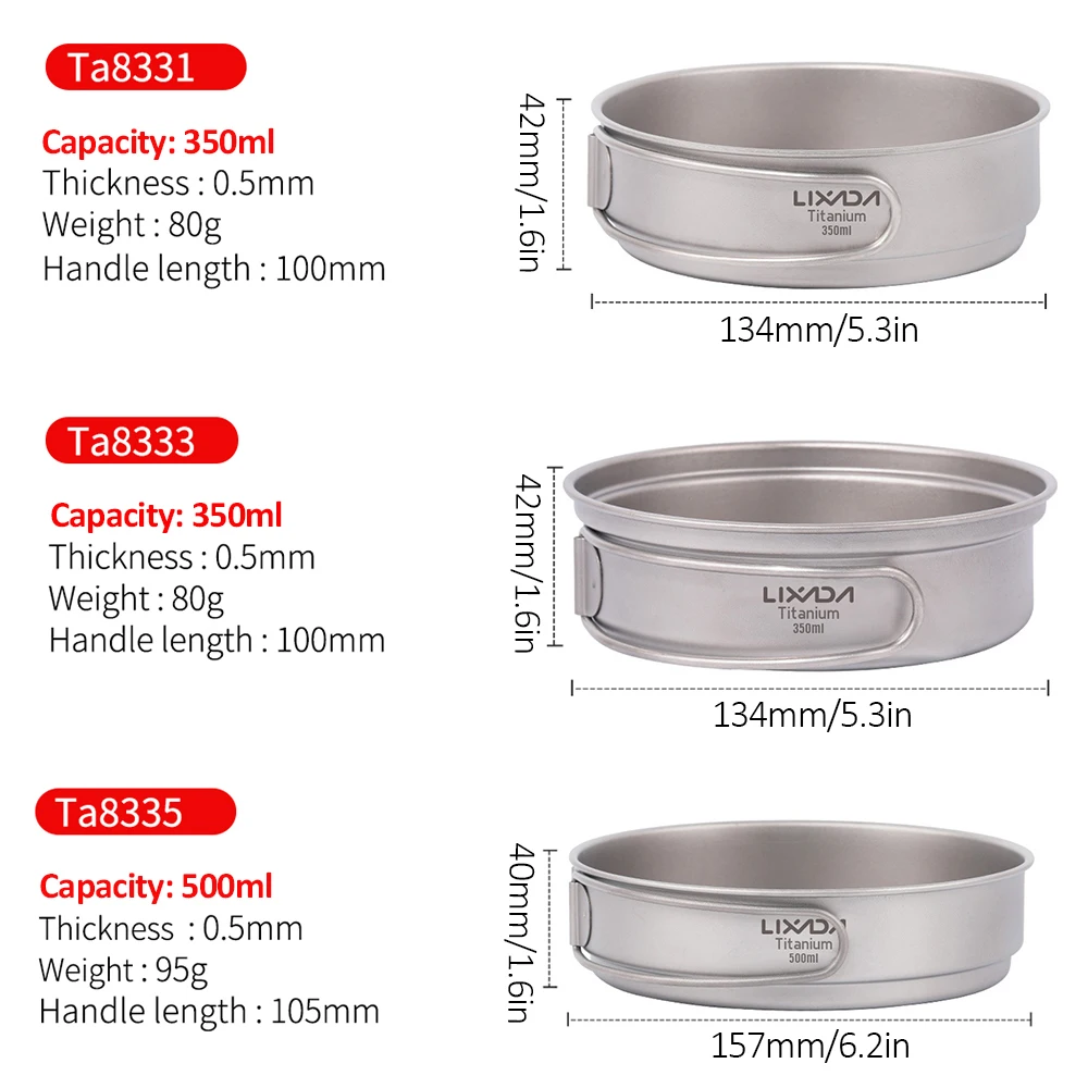 Ультралегкая титановая сковорода Lixada для отдыха на открытом воздухе кемпинга