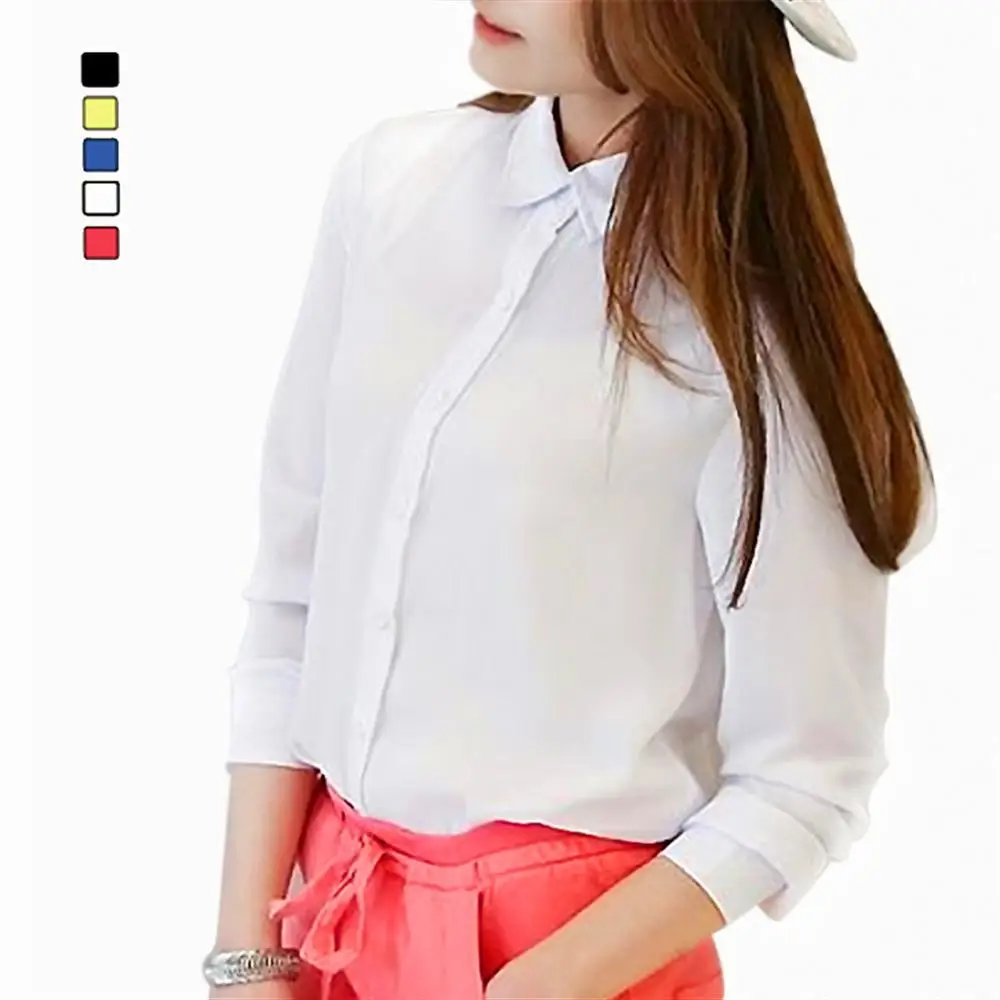 2019 новая весенняя Летняя женская шифоновая рубашка с длинным рукавом блуза