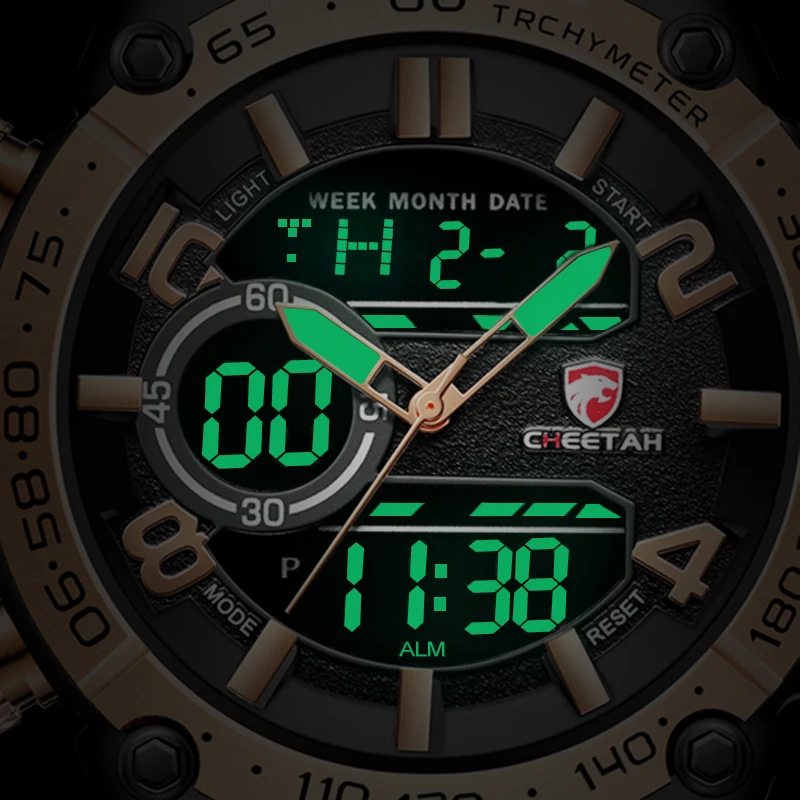 Мужские спортивные часы CHEETAH черные в стиле милитари с подсветкой 2019|Кварцевые
