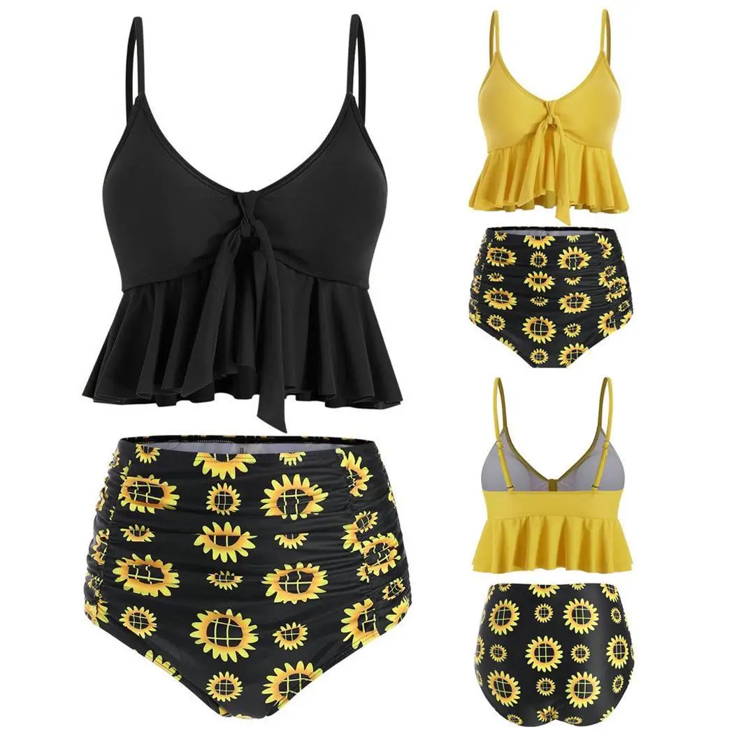 Женская мода цветочный принт рюшами без рукавов Повседневная Талия Танкини