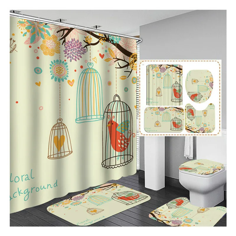 pink big flowers printed shower curtain set with rug anti slip carpet bathtub toilet screen waterproof bathroom decor with hooks free global shipping