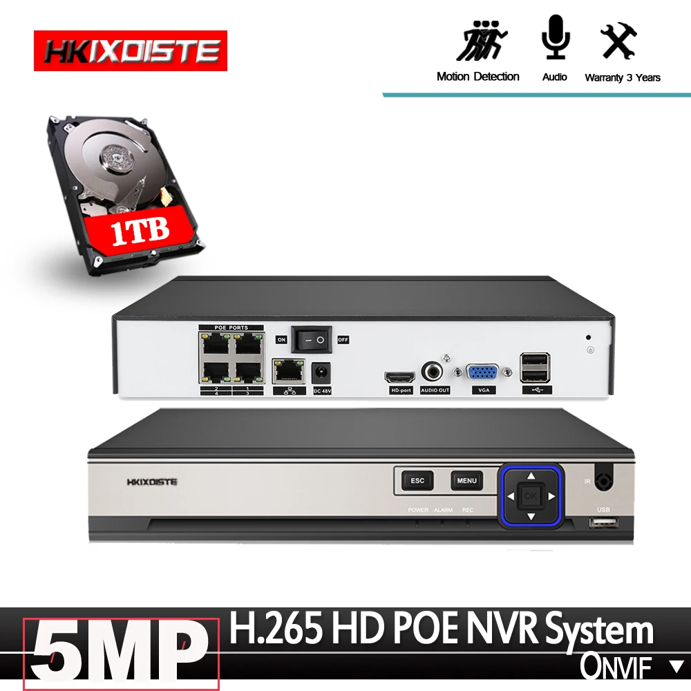 Камера видеонаблюдения hkixdiche 4 канала H.265 NVR 48 В PoE * 5 Мп/8 каналов МП сетевая камера