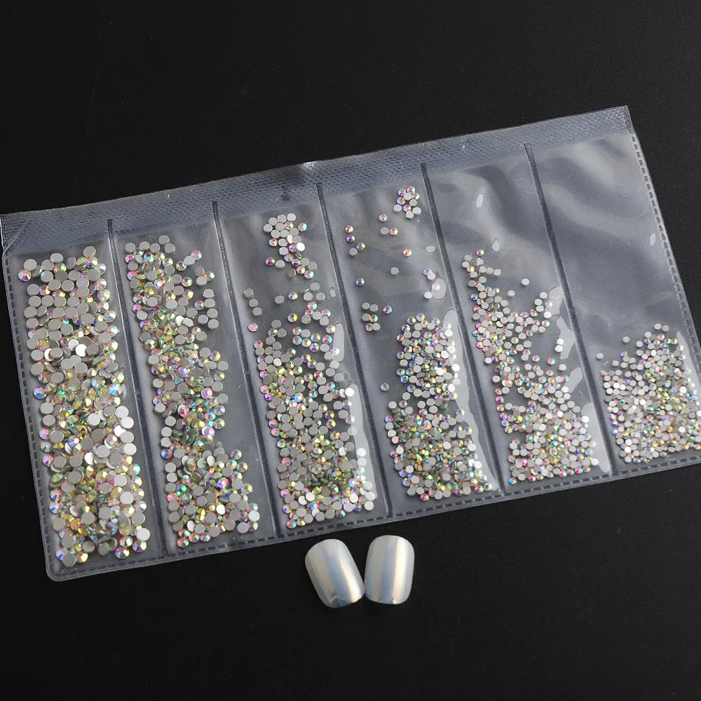 Лак для ногтей Стразы бесцветная защитная пленка AB смешанных 6 размеров ss3 ss10 1680