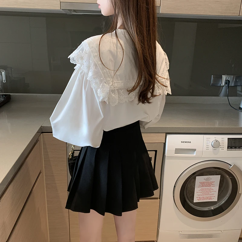 REALEFT Новинка 2020 Весна белая кружевная Лоскутная Женская рубашка женская блузка