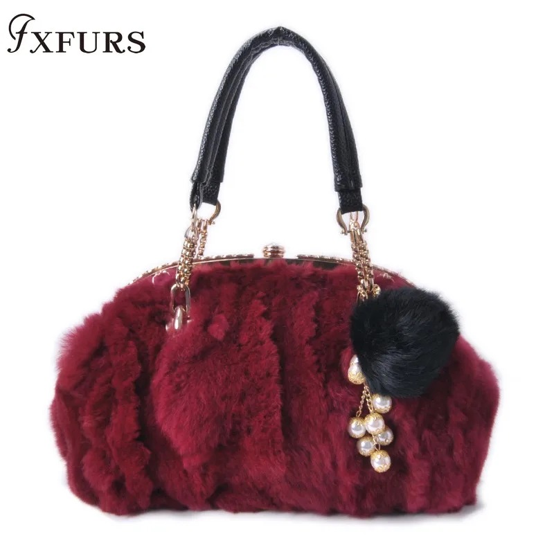 2020 New Real Fur Rabbit Skin Brand Casual Shoulder Bag for Women Handbag Ladies Fashion Messenger Diamond | Багаж и сумки
