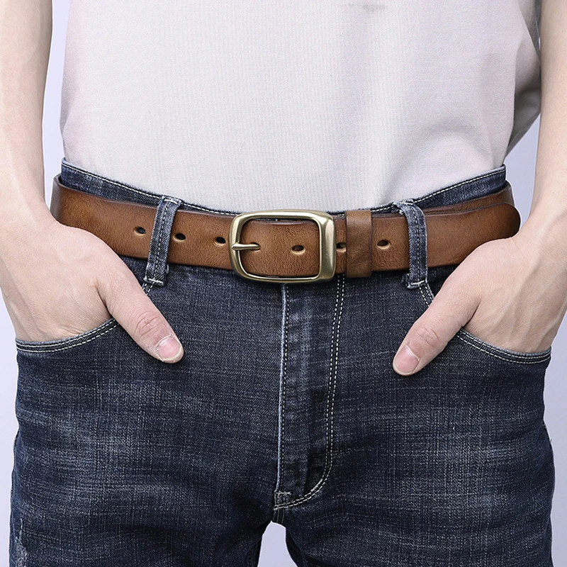 

fashion men High quality genuine leather belt luxury designer belts men new copper buckle Strap male Jeans for man cowboy