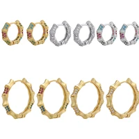 zhukou new gold color bamboo hoop earrings for women rainbow crystal small hoop earrings fashion jewelry wholesale ve459
