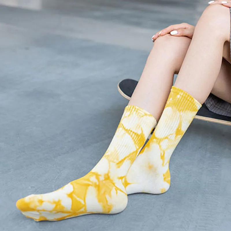 

Женские Модные хлопковые носки до середины икры с принтом Tie Dye, новинка, короткие носки унисекс для взрослых, размер: 36-43