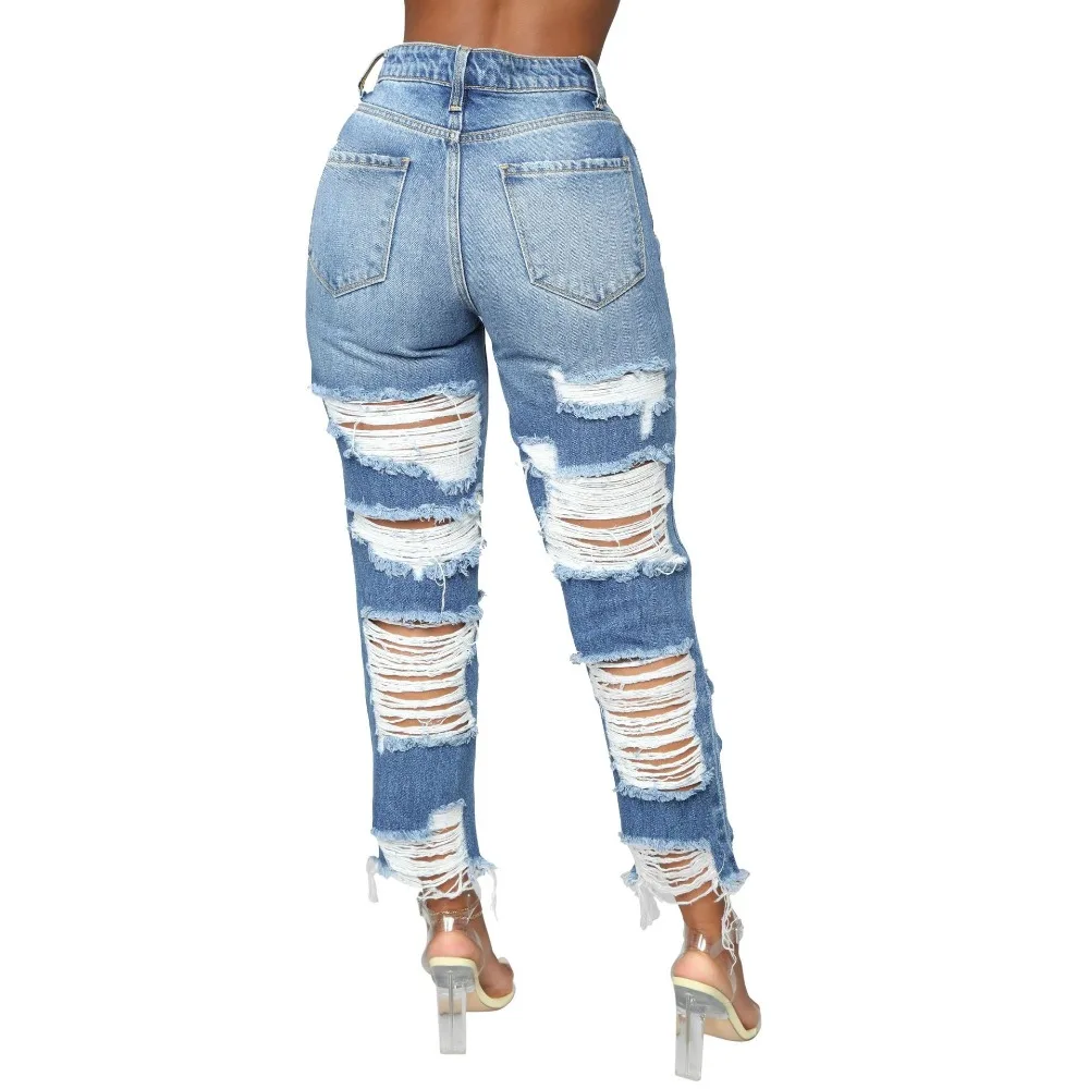 

2020 Casual Ripped Jeans Women High Elastic Pencil Pants Push Up High Waist Hole Denim Jeans Plus Size Mujer Trousers Vestidos
