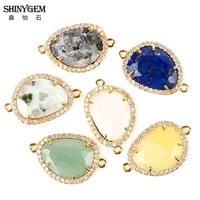 shinygem 1524mm charms faceted labradorite connectors inlay zircon gold plated semi precious connectors for diy jewelry making