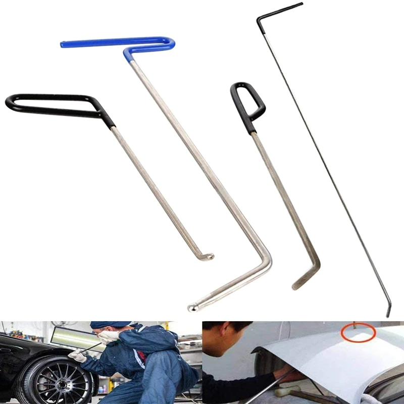 barato Novas Hastes Ferramentas Kit De Reparação Granizo Paintless Dent Remoção Extrator Conjuntos Porta Do Carro Dings Reparação Ferramentas Manuais (4 Peças)